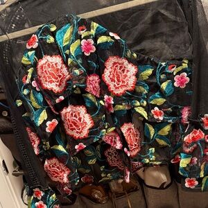 Anthropologie- VONE-Floral Embroidered see through mesh Black Blouse BRAND NEW